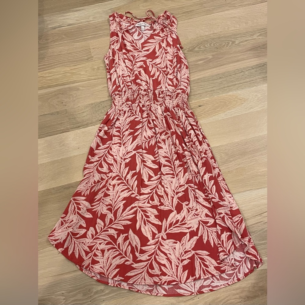 Dark Pink and White Botanical Print Midi Sundress Small